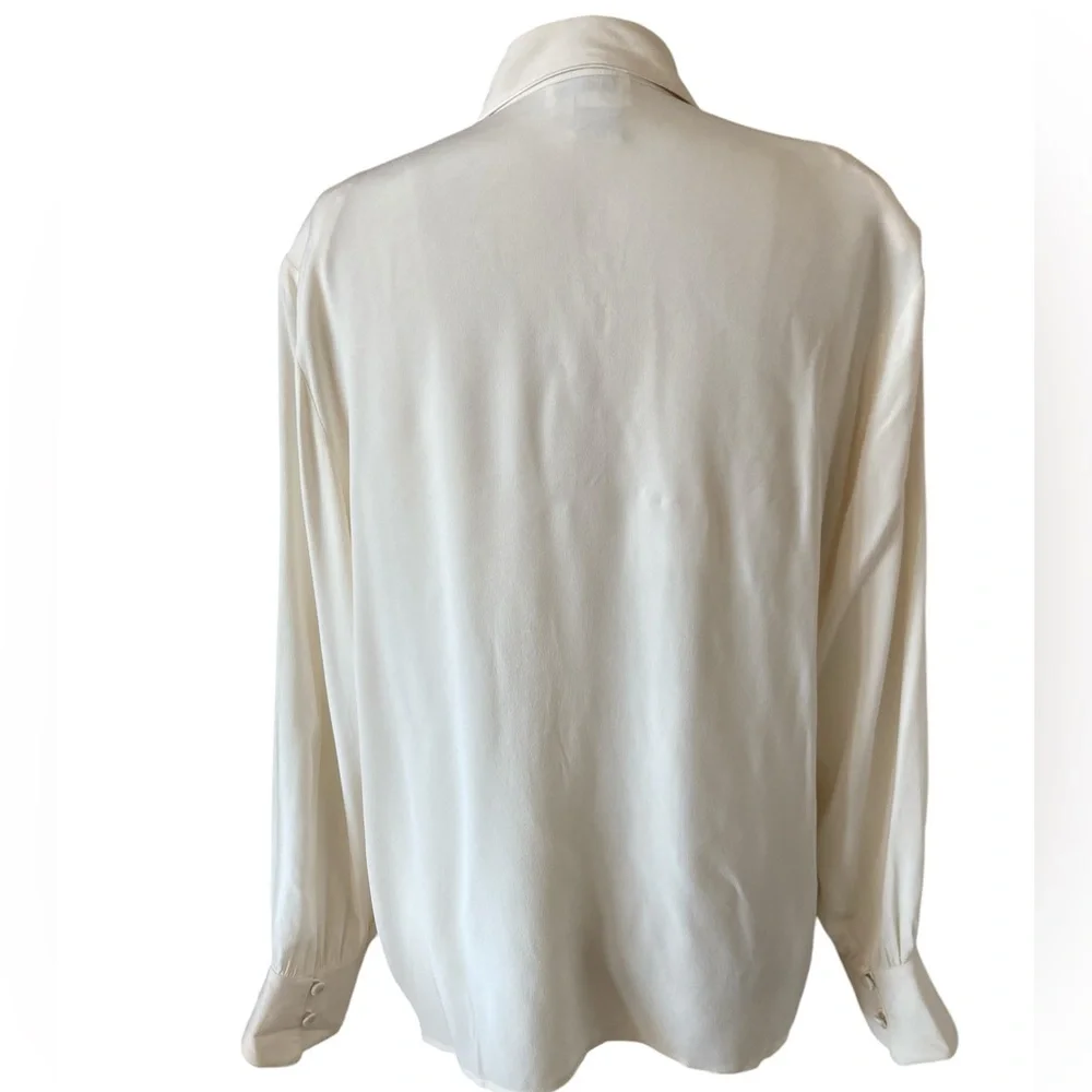 Tess 100% buttery soft silk cream colored ruffled shirt, Sz 14 - Picture 2 of 9